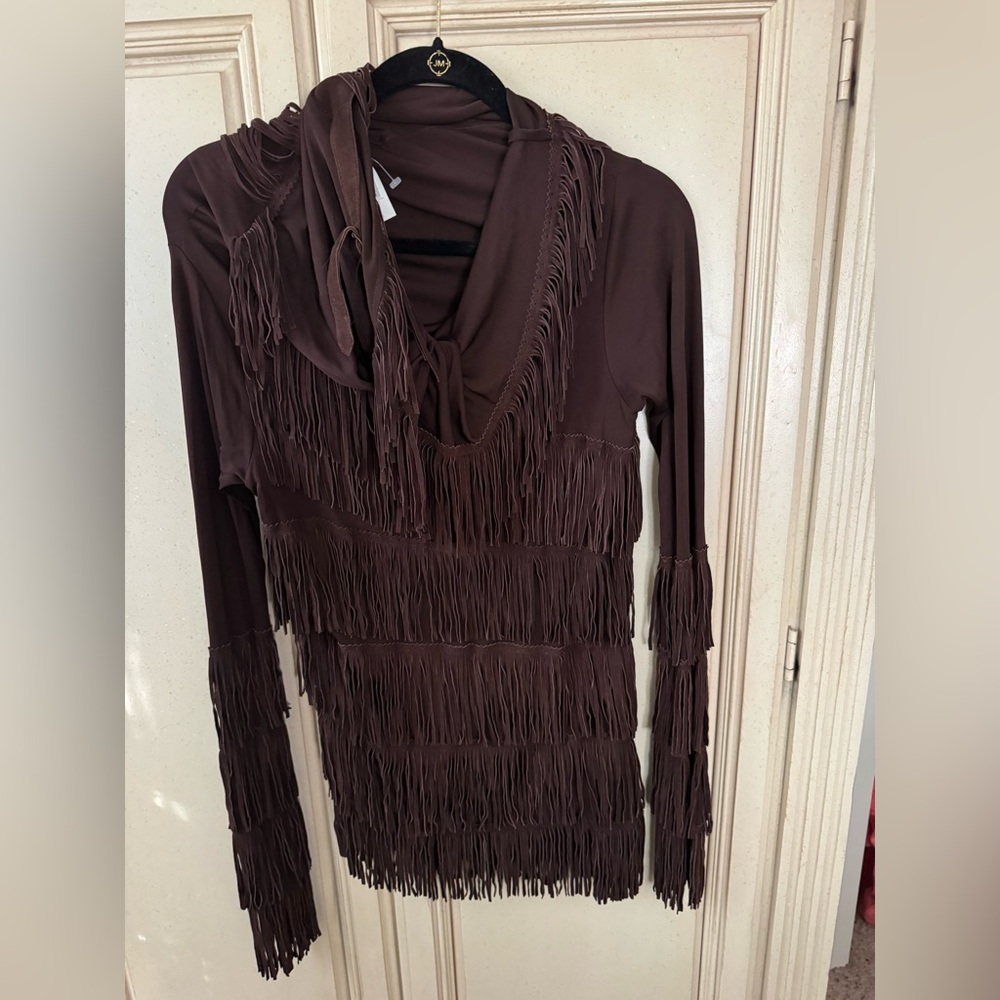 Jean Paul Gaultier Dark Brown suede fringe shirt.